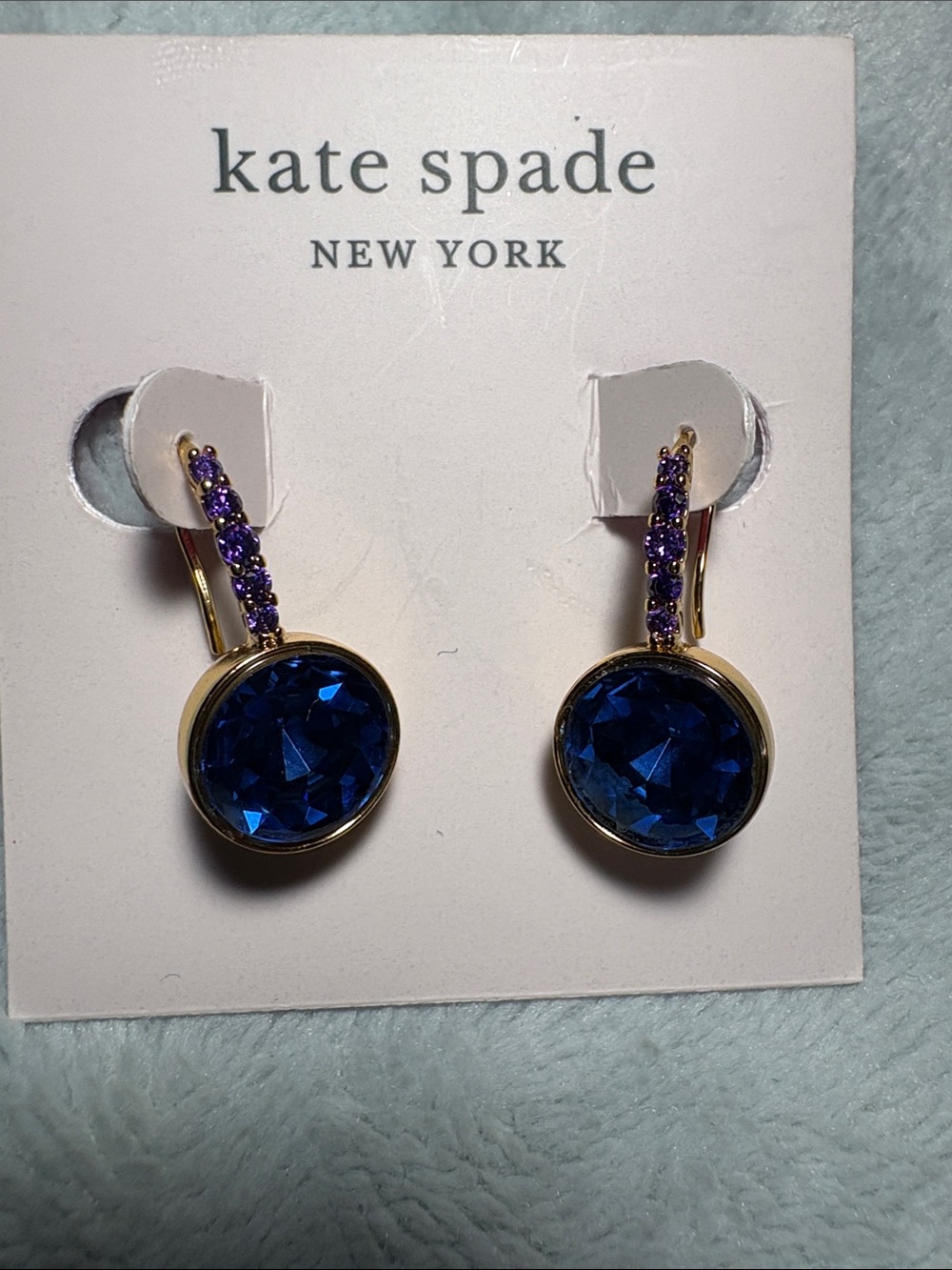 kate spade Gold Earrings with Deep Blue and Purple Stones